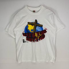 古着 フルーツオブザルーム FRUIT OF THE LOOM USA製 半袖Tシャツ クルーネック トニー&マジェスティ L  ホワイト系 プリント メンズ