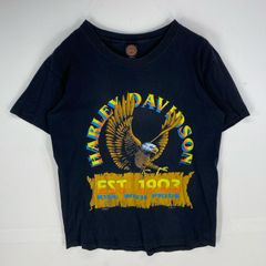 古着 90's/90年代 ハーレーダビッドソン HARLEY DAVIDSON USA製 半袖Tシャツ イーグルプリント ロゴ L  ブラック系 プリント メンズ