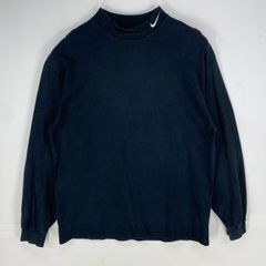 古着 90's/90年代 ナイキ NIKE 長袖Tシャツ モックネック 銀タグ ロングスリーブ ワンポイント L  ブラック系 メンズ