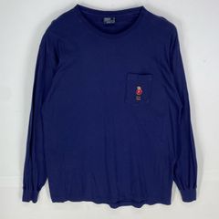 古着 ポロバイラルフローレン Polo by Ralph Lauren USA製 長袖Tシャツ ポロベア 刺繍 胸ポケット L  ネイビー系 メンズ