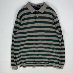古着 ポロバイラルフローレン Polo by Ralph Lauren USA製 長袖シャツ ワンポイント 刺繍 ポロシャツ XL  グレー系 ボーダー メンズ