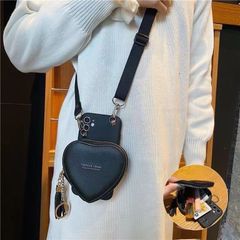 韓国♡可愛いハートポーチ付き ショルダーカード小物入れ iPhone16 ケース2色からお選び