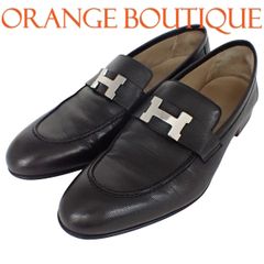 HERMES(エルメス) モカシン パリ ブラック黒 レザー シルバー金具 フラットシューズ/ローファー 43 メンズ 40802218533【アラモード】