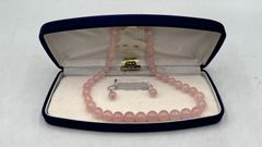 ★美品★英雅堂 紅水晶 ローズクォーツ ネックレス イヤリングセット ケース付★