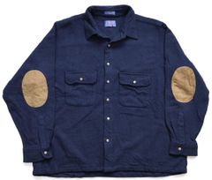 00s メキシコ製 PENDLETONペンドルトン 無地 エルボーパッチ付き ウールシャツ 紺 XXL★特大 オールド クラシック ネイビー ビッグサイズ