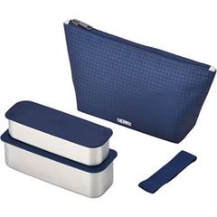 サーモス　フレッシュランチボックス 2段　DSA-604W-NC　ネイビーチェック　お弁当箱　弁当　ランチ　スリムタイプ　食洗器対応　保冷ポーチ付き