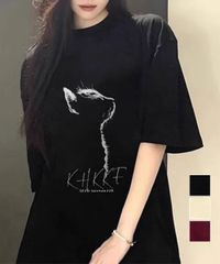 ビッグtシャツ レディース 半袖 トップス 体型カバー ゆったり 着やせ 韓国風 カジュアル 春夏 おしゃれ イラストtシャツ ドロップショルダーt 猫プリントtシャツ チュニックロンT夏 かっこいいtシャツ 1102