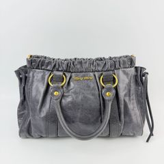 【中古】MIU MIU ミュウミュウ ロゴ ギャザー リング金具 2WAY ハンドバッグ / ショルダーバッグ レザー グレー 金具ゴールド ヴィンテージ レディース HIBUOCHI VINTAGE hboc261008a01