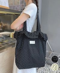 ドット柄 トートバッグ レディース 大容量鞄 フリル 通勤 通学 韓国風 カジュアル トートバッグ大きめ お洒落 軽量カバン肩掛けバッグ軽い 手提げバッグ エコバッグ ドット柄バッグロゴ 1102