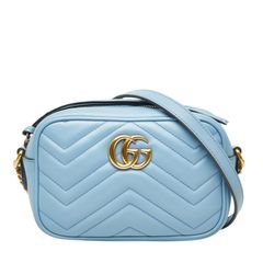 グッチ GGマーモント キルティング カメラバッグ 斜め掛け ショルダーバッグ 448065 ライトブルー レザー レディース GUCCI【1-0295314】