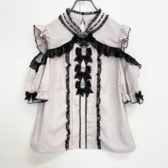 LIZ LISA リズリサ 3つリボンハートチョーカーブラウス 132-1002-0 ホワイト×ブラック ビジュー リボン レース フリル オープンショルダー 肩開き 半袖 サイズ0 Ks10-1