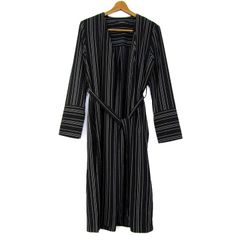 ザラベーシック ワンピース トップス 長袖 ストライプ柄 カシュクール レディース Mサイズ ブラック ZARA BASIC 【中古】