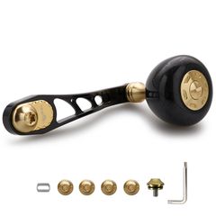HEIGHTEN 65/75mm可変 リール ハンドル 36mm カーボン製 ハンドルノブ 搭載 シマノ(SHIMANO) ダイワ(DAIWA) アブ(Abu) ベイトリール 通用 Arch Carbon Series (ブラック＆ゴールド) 5734114f