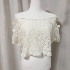 日本 ヴィンテージ リズリサ 3連 リボン レース クロップド 半袖 Tシャツ 姫ギャル 森ガール