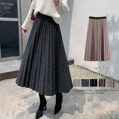 プリーツ スカート レディース ウエストゴム 無地 プリーツスカート ミディアム丈スカート ラメ入り aラインスカート 膝丈 キラキラ 1102