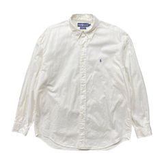 USA 古着 Ralph Lauren BLAKE ラルフローレン オックスフォード コットン オフホワイト 白シャツ 長袖シャツ BDシャツ メンズL BG1784