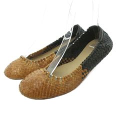 コールハーン COLE HAAN フラットバレエシューズ イントレチャート レザー 5.5 茶 ブラウン 黒 ブラック /OB ■GY09