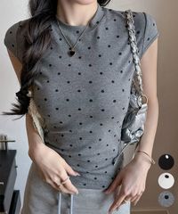 ドット柄tシャツ レディース 半袖 トップス 韓国風 春夏 薄手 tシャツ半袖コンパクトTシャツ カットソー半袖 フィットトップス細見え フレンチスリーブTシャツ 大人可愛い夏服 Tシャツフェミニン 1102