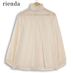 rienda リエンダ 通年★ ハイネック レース 切替 プルオーバー シフォン ブラウス Sz.M レディース 白