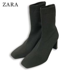 ZARA ザラ 秋冬★ 現行タグ ニット ストレッチ ヒール ソックス ショート ブーツ Sz.37 レディース 黒