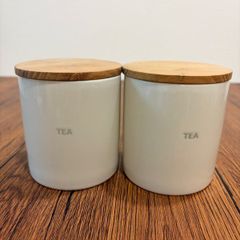 B STYLE KITCHEN キャニスター TEA 2個 セット 陶器 木蓋 保存容器 白 日本製 キッチン 茶筒 茶缶 ナチュラル シンプル