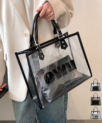 ロゴクリアバッグ PVC トートバッグ 透明 レディース 軽量大容量肩掛けバッグ お出かけ手提げバッグ ビニールバッグ夏海 海水浴バッグ防水鞄 水遊びビーチバッグ 1102