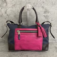 美品 COACH コーチ 2way ショルダーバッグ 大容量 タッセル レザー バイカラー 紺 ネイビー 濃いピンク