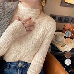 ニットトップス 秋冬 プチ ハイネック 長袖 レディース プルオーバー ニットセーター 韓国 カジュアル きれいめ おしゃれ ニットカットソー ニットウエア インナーニット白黒 ベーシックニット春 ジャガード 1102