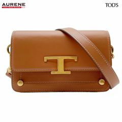TOD’S トッズ ショルダーバッグ Tタイムレス ミニポシェット Tロゴ レザー ブラウン レディース 【中古】