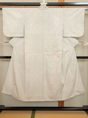 1163B【アンティーク着物】白系 ざらっとした手触り 地紋が美しい 袷着物 リメイク素材にも