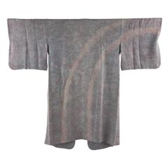 道中着 身丈112cm 裄丈67cm M 和装コート 幾何学模様 ぼかし 灰紫 正絹 逸品 【中古】