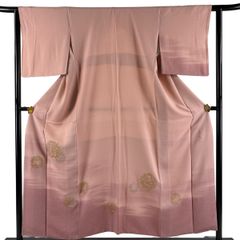 付下げ 身丈153cm 裄丈62cm S 袷 蘇州刺繍 花丸文 霞 金銀糸 染め分け ピンク 正絹 秀品 【中古】