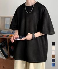 メンズ tシャツ 半袖 スエード調Tシャツ 無地 韓国 大人カジュアル シンプル 春夏 おしゃれ メンズ夏tシャツ カットソートップス ロングtシャツ サマーtシャツ黒 透けないカットソー 1102