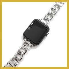 [YGGSTORE] 互換品 チェーン バンド ツヤあり シャイニー Apple Watch 40mm 41mm 42mm 44mm 45mm 46mm 49mmベルト交換 互換 (44mm/45mm/46mm/49mm用, シルバー) 1