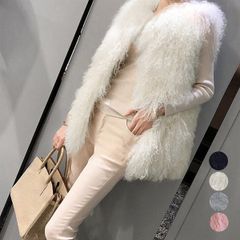 エコ ファー ベスト レディース 韓国風 ベスト 重ね着 体型カバー ゆったり 着やせ 秋冬 ボリューム シープファー風ベスト アウター トップス 毛足長いファージレ 1102