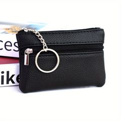 【キーチェーン付き】ミニ財布 コインケース 小銭入れ カードケース レディース メンズ 小型 おしゃれ かわいい コンパクト 多機能 薄型 軽量 普段使い 旅行 プレゼント【ブラック】