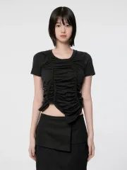 フレアアップ ハンドメイド ツイスト ブラック Tシャツ