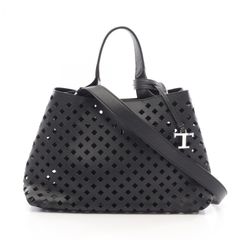 トッズ TOD'S ショルダーバッグ Tタイムレス パンチング 2WAY ブラック レザー Tタイムレス パンチング 2way ハンドバッグ ミニ レディース Used A