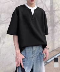 半袖 Tシャツ メンズ 重ね着 風カットソー プルオーバー 無地 レイヤード 韓国風 カジュアル おしゃれ スキッパーTシャツ クルーネック夏服 夏t メンズtシャツ 夏トップス ボーイズカットソー 1102