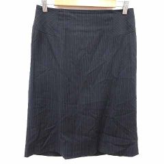 アイシービー iCB タイトスカート ひざ丈 ストライプ ウール 11 L 紺 ネイビー YK