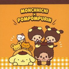 【新品】ノート・メモ帳 むぎゅっと柄 スクエアメモ 「モンチッチ×ポムポムプリン」