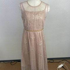 レース チュール パーティードレス 38 ピンクベージュ ノースリーブ 結婚式　38　20251010-0013-R