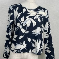 BANANA REPUBLIC 長袖シャツ ブラウス ノーカラー XS 花柄  ネイビー 20251015-0019-R