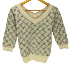 ピンキーアンドダイアン Pinky＆Dianne 00S Vネック チェック コットン ニット レディース JPN：38 
