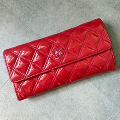 CHANEL シャネル 長財布 マトラッセ ココマーク 赤 レッド ピンク パテントレザー フラップ