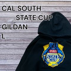 【王道アメカジ・ゆるダボ】USA古着 2016年 GILDAN ギルダン STATE CUP パーカー サイズL ブラック メンズ