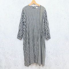 Sunny clouds サニークラウズ ワンピース タック切替 ギャザー ギンガムチェック 千鳥柄 ブラック ホワイト LLサイズ 〇□☆