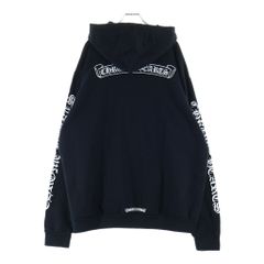 CHROME HEARTS (クロムハーツ) SWTSHRT HD PLVR スクロールラベルロゴ 袖英字プリント プルオーバーパーカー フーディー ブラック