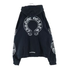 CHROME HEARTS (クロムハーツ) SWTSHRT PLVR 袖フローラル バックホースシュープリント スウェット プルオーバーパーカー ブラック