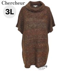 新品タグ付き Chercheur シェルシュール 　リボンヤーン　タートルネックニットチュニック　半袖ワンピース 半袖 ブラウン ラメ 3L 大きいサイズレディース　秋色　秋コーデ